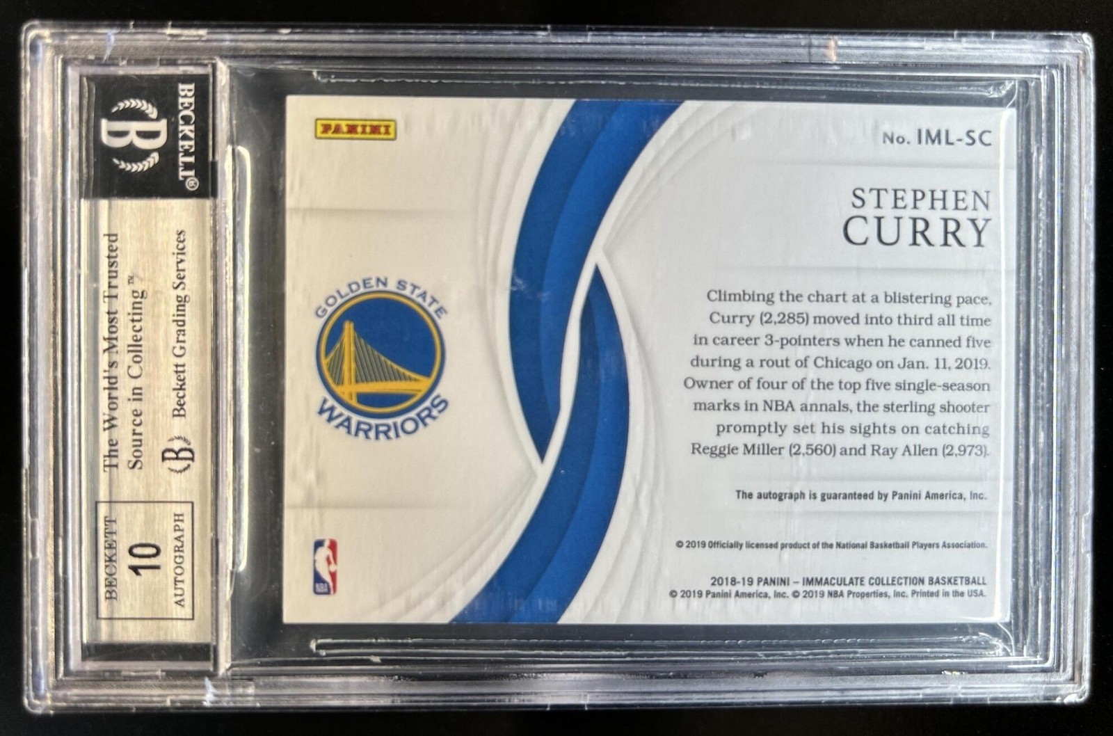 2018-19 Panini Immaculate Collection Stephen Curry Milestones Auto #/25 BGS 9/10 view 2