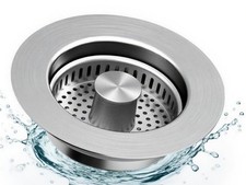 Upgraded 3 in 1 Kitchen Sink Drain Strainer  Stopper,304 Silver