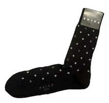 FALKE Men's Cotton Calf Socks Black/Grey Polkadots German Origin US Size 9.5-12