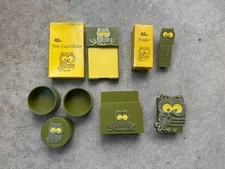 RARE Vintage Springbok Green Owl Desk Stationary MCM 5 Piece Plastic Set