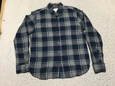 Denim  Flower Ricky Singh Button Shirt Mens L Large Blue Plaid Long Sleeve