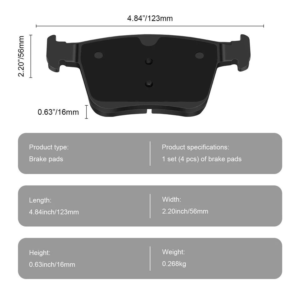 Керамические передние и задние тормозные колодки для Volkswagen Jetta 2015 E-GOLF 2019–2021 годов выпуска - Изображение 3 из 4