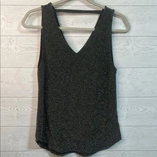 Elodie Women's Black & Silver Metallic Sleeveless Blouse Tank Top Medium