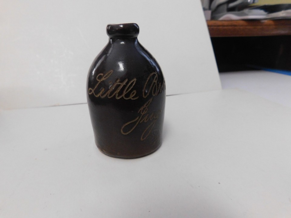 Antique Little Brown Jug Mini Stoneware fancy lettering 3 1/4 inch | eBay