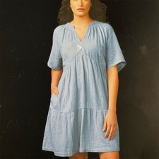 GAP Women's 2XL Blue V-Neck Tiered Knee Length Summer Dress