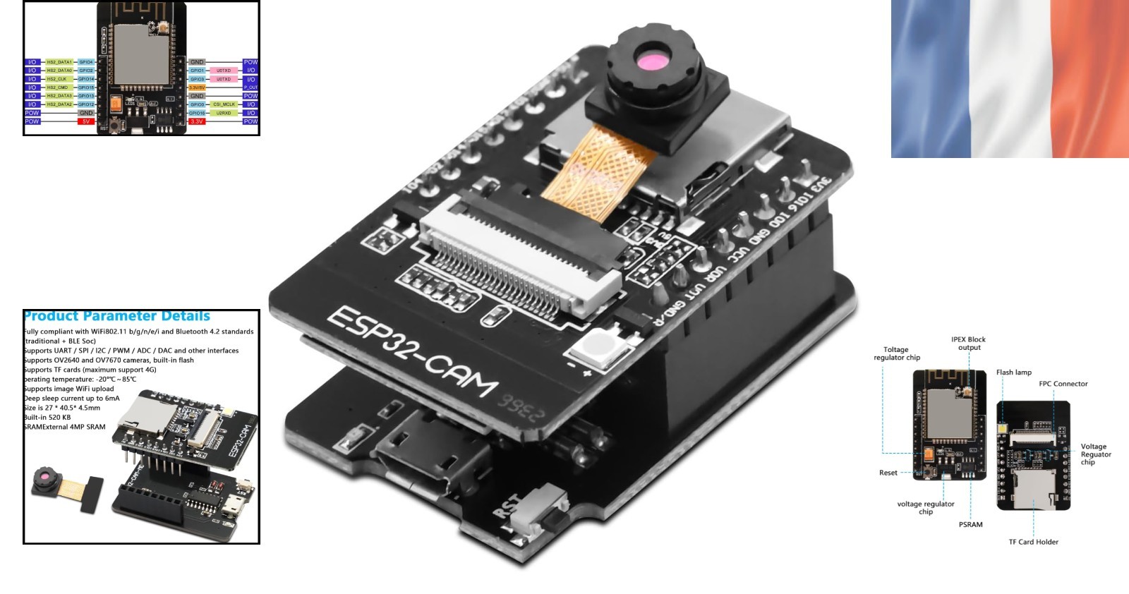 Module ESP32-CAM WiFi Bluetooth pour prototypage et projet IoT intelligent - 2