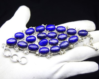 Blue Lapis Lazuli Gemstone Big Bracelet 925 Sterling Silver Jewelry ADJ 8''