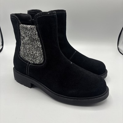 Clarks Opal Sky Black Suede Chelsea Ankle Boot Knit Women s Size 7.5 W