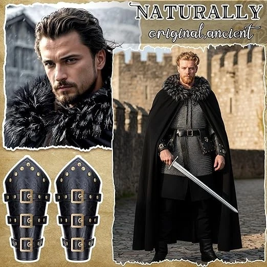 6 Pcs Halloween Men'S Viking Costume Set Medieval Viking Fur Cape Cloak Renaissa - Image 3 of 4