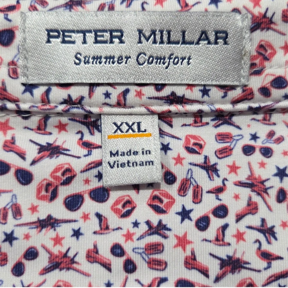 Polo de golf Peter Millar cómodo de verano para hombre XXL rosa rojo blanco iconos americanos Foto 4 de 4