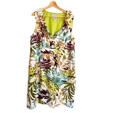 Madison Leigh Plus 18W Hawaiian palm leaf print tropical resortwear Cruise Linen