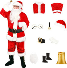 Men's Deluxe Santa Suit 10 PC. Christmas Adult Santa Claus Costume