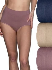 3 Pack Vanity Fair Women's No Pinch No Show Seamless Brief Panty Plum/Beige/Navy