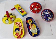 Lot 6 Vintage Tin Litho Party Noise Makers Jester Clown Kirchhof Life Of Party