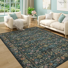 5X7 Area Rugs, Floral Washable Rugs for Bedroom with Non Slip Backing, Vintage L