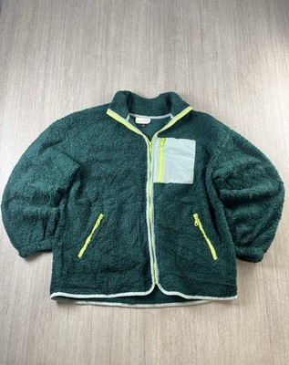 Neu mit Etikett Cat & Jack Sherpa Fleecejacke Herren M grün Kunstfell durchgehender Reißverschluss Taschen Mantel