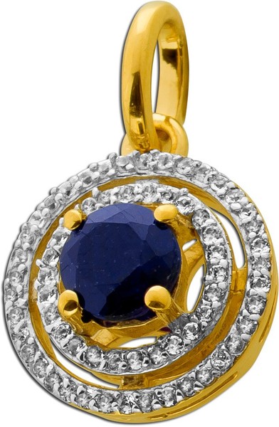 Saphir AnhäNger Silber Vergoldet Nat Saphir 0.7Ct Weisse Natur Topase-image