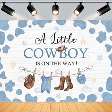 Western Cowboy Theme Backdrop - Little Cowboy On The Way - Baby Shower Birth...