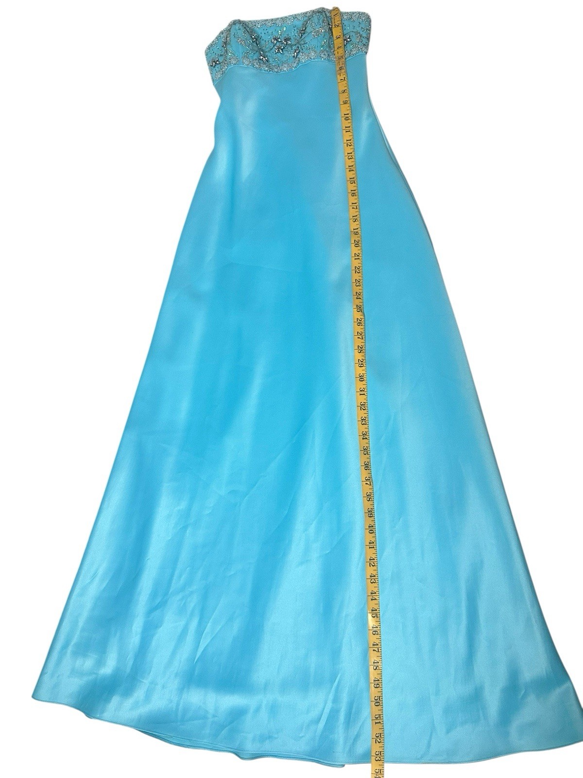 VTG  Cache Prom Dress Maxi Ball Gown Blue Fairy Princess 90s Y2K Corset Bead 4