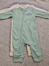 Next- 3 Pack Pastel Ribbed Footess Sleepsuits With Two Way Zip 6-9 Months New