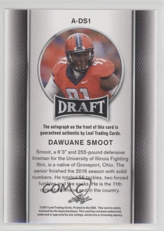 2017 Leaf Draft Auto Dawuane Smoot #A-DS1 Rookie Auto RC - Image 2 of 2