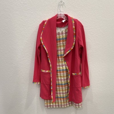 Scapa Lauren Perre Bouclé Check Suit Set Blazer & Dress Fuchsia XS S