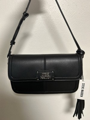 Brand New Steve Madden Black Faux Leather Cross Body Bag Purse With Tags