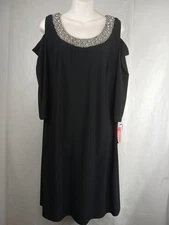 R & M Richards Women's Black Rhinestone Trimmed Open Shoulder Dress Size: 16