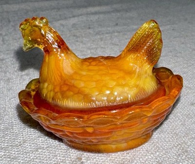 Boyd Slag Glass Chick Salt HEN on NEST Mini HON #113 Orange Spice UV GLOWS