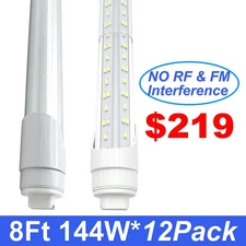 12PCS R17D HO 8' Led Tube Light Bulbs 144W T8 T12 8FT Led Shop Light 2 Pin 6500k