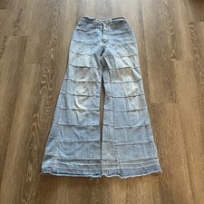 Vintage 70s Patchwork Flare Bootcut Bell Bottom Denim Jeans Size 11/12