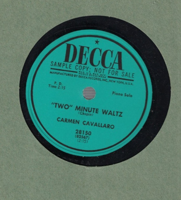 CARMEN CAVALARRO STARS ABD STRIPES FOREVER & TWO MINUTE WALTZ DECCA 10" PROMO 78