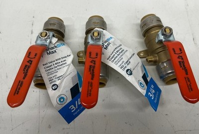 3PK Sharkbite Max 3/4 in. Brass Push-to-Connect Ball Valve Drain Drop Ear