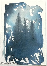 ACEO Original abstract Watercolor Pacific Northwest Icy Winter  signed slcollins