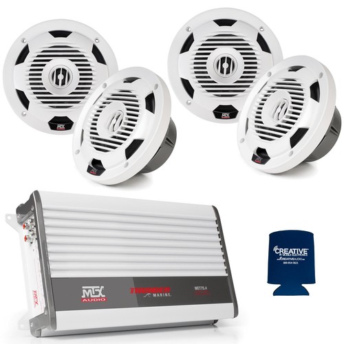 MTX 2 Pairs Wet77-W 7.7" Coaxial Speakers - White & Wet75.4 Marine Amp