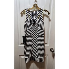 NEW! BeBe Sexy Bodycon Mini Dress Size S Black White Stripped Cocktail Party