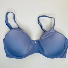 Bali Bra 36C One Smooth U Underwire Blue Convertible Straps Satin 3439
