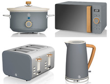 Swan Nordic Grey 1.7L Kettle 4 Slice Toaster  Microwave & 3.5L Slow Cooker Set