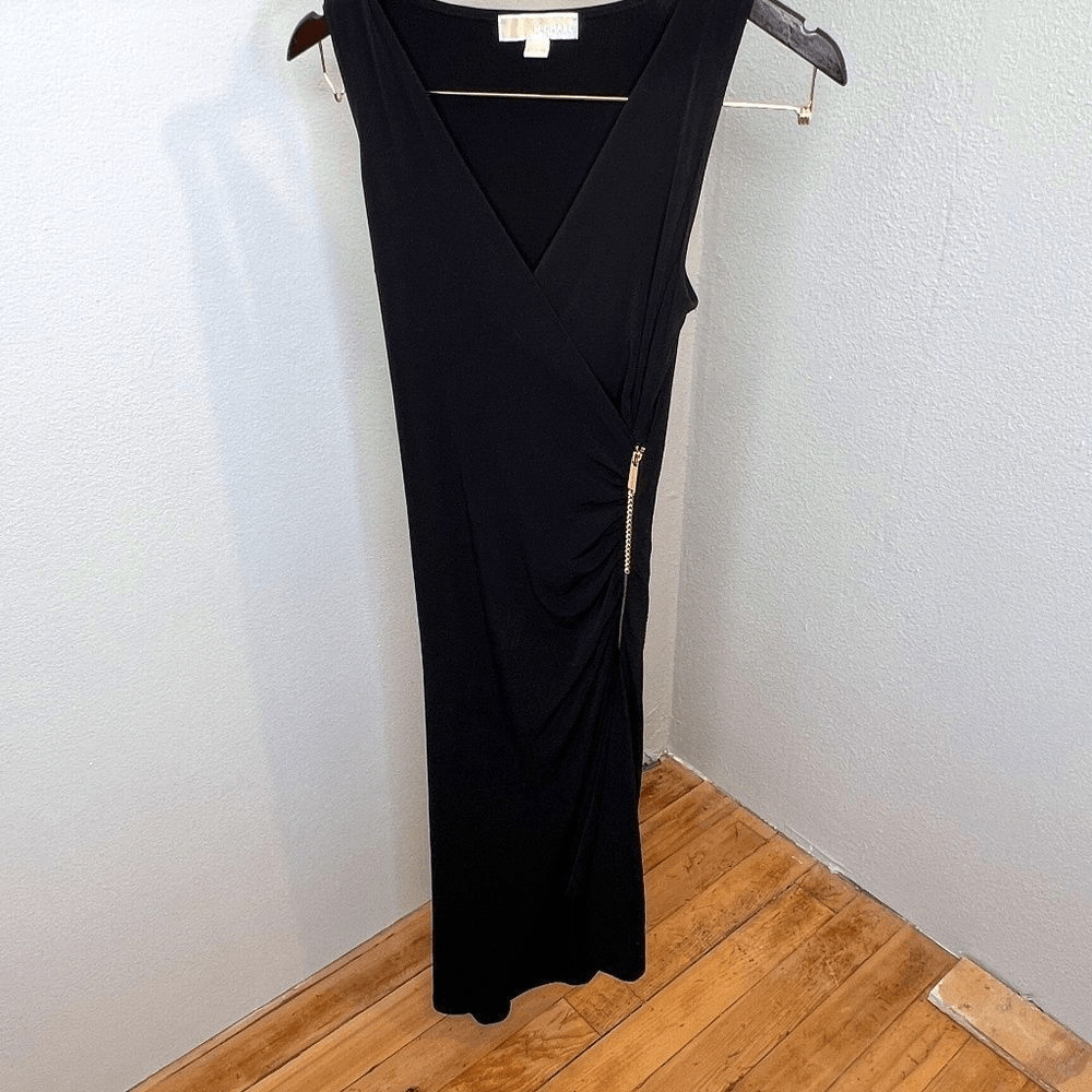 Michael by Michael Kors black midi dress with gold side zipper XS Michael by Michael Kors black midi dress with gold side zipper XS
