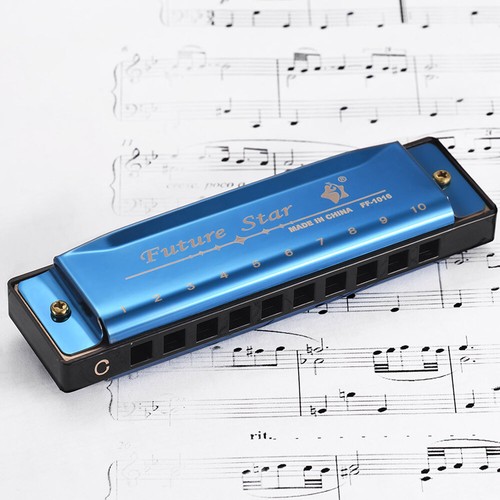 Harmonica 10 Holes Stainless Steel with ABS Reeds Blue J4H6 - Picture 9 of 10