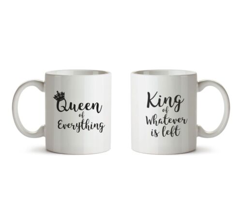 King and Queen Pair Mugs Wedding Gift Engagement Novelty 10oz Coffee Cup Tea - Picture 1 of 1
