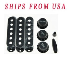 ST Pickup Covers Guitar Volume Tone Knobs Switch,Trem Arm Tip fits Strat Black