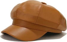 Voilipex Womens PU Leather Newsboy Cap 8 Panel Paperboy One Size, Caramel 