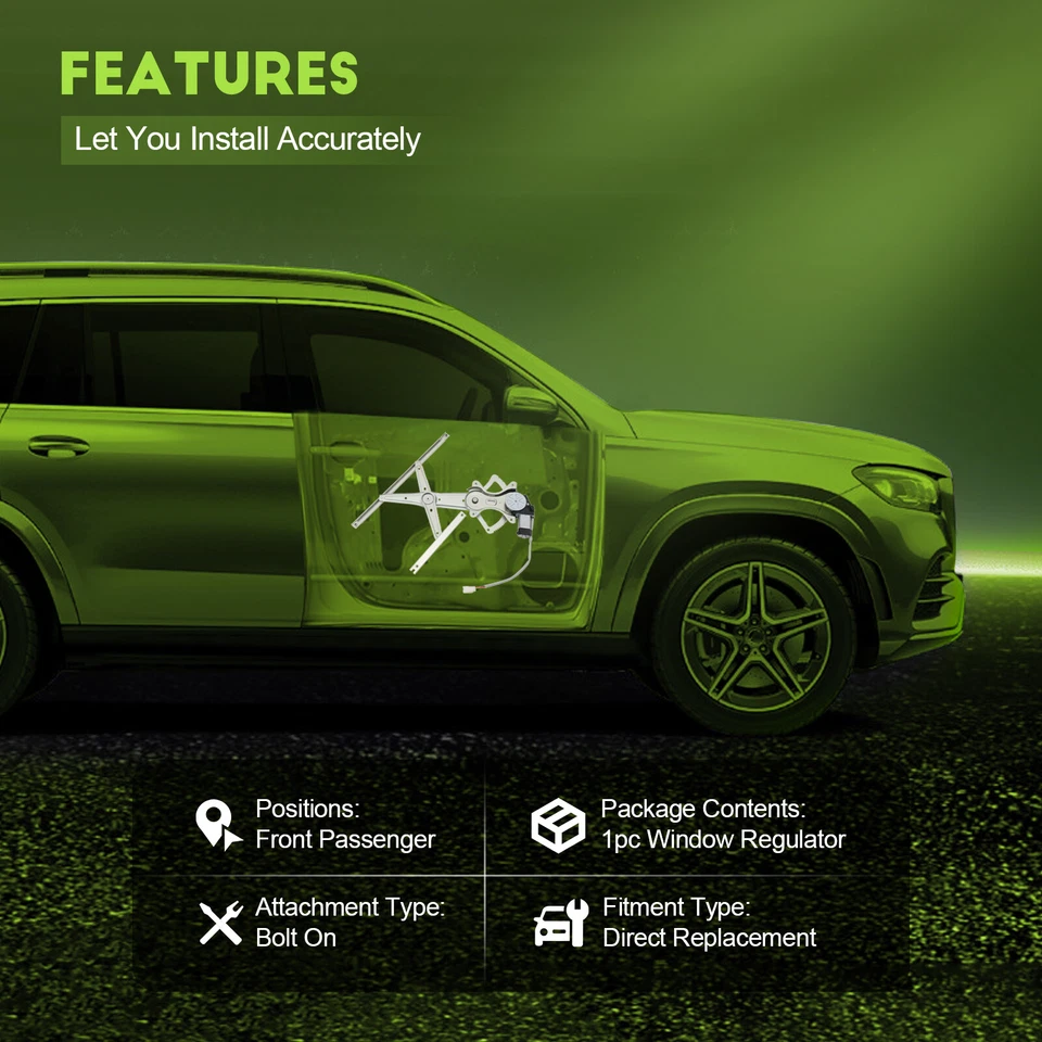 Regulador de ventana para Toyota Highlander 2001-2007 pasajero delantero derecho con motor Foto 2 de 4