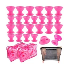 JANYUN 80 Pcs Magic Silicone Hair Rollers Overnight Curlers with Hairnet Incl...