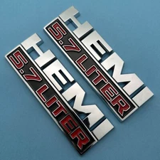 2PCS Hemi 5.7 LITER Side Fender Emblem 3D Decal for RAM 1500 Chrome Red Badge