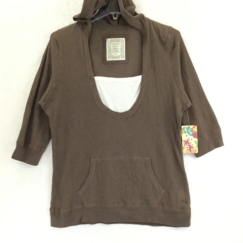 Утка голова коричневый мешок карман тепловой вафли вязаный пуловер Топ / Junior's размер 2 X - Изображение 2 из 4