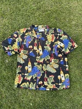 Paradise Found Hawaiian Shirt Mens XL Navy Wine Grapes Print Cotton |USA