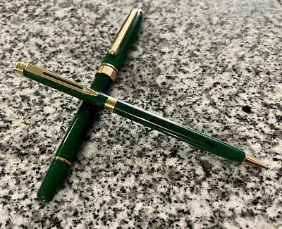 Iridium Point Germany Fountain Pen & Pencil Set - Green with Gold