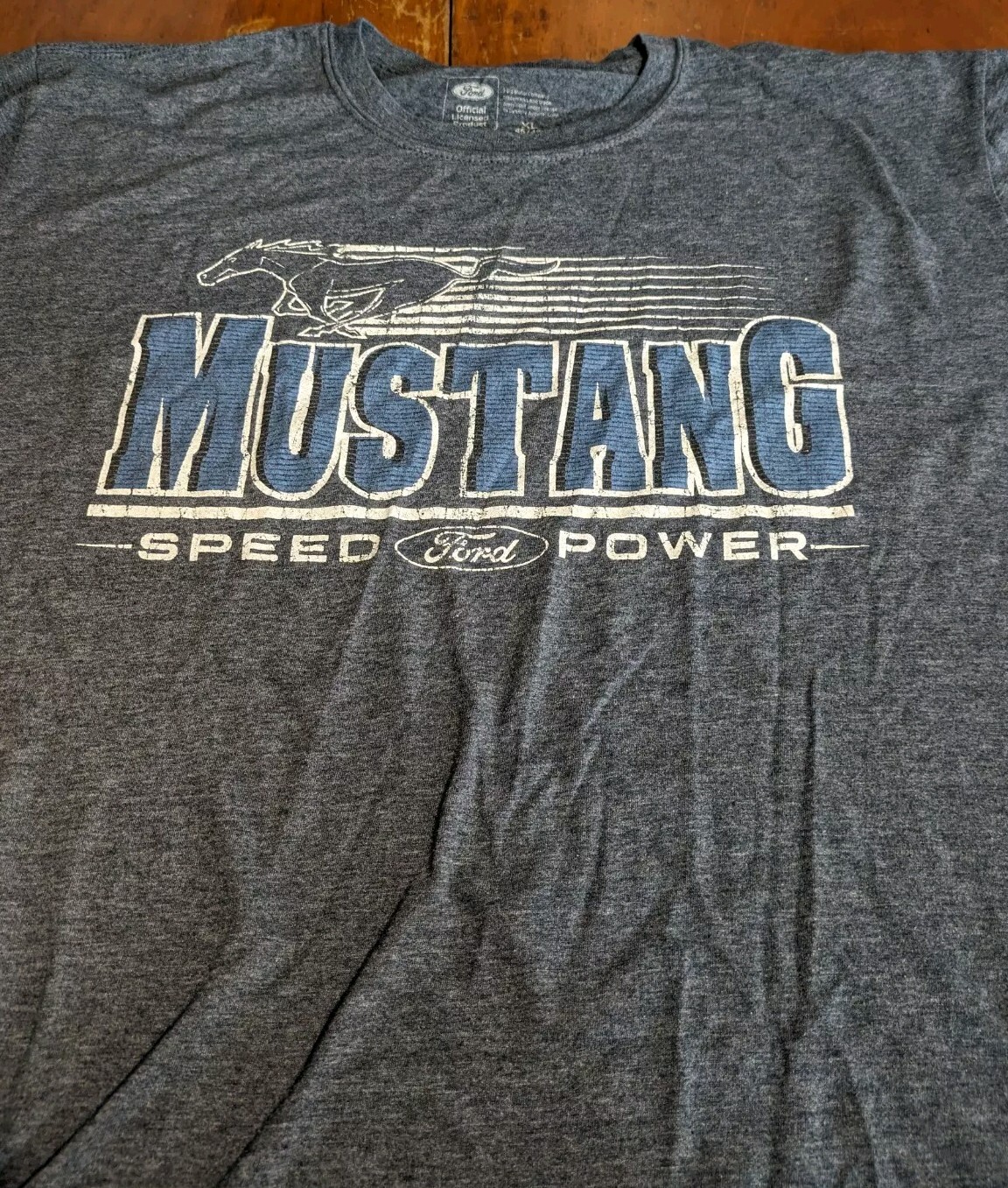 Maglietta ufficiale Ford Mustang Pony Speed Power da uomo XL 46 48 blu navy